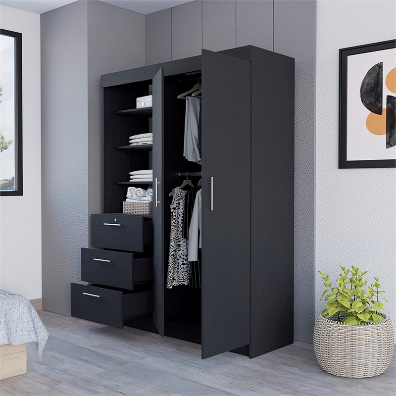 Armoire Rumanu Bedroom Black Engineered Wood