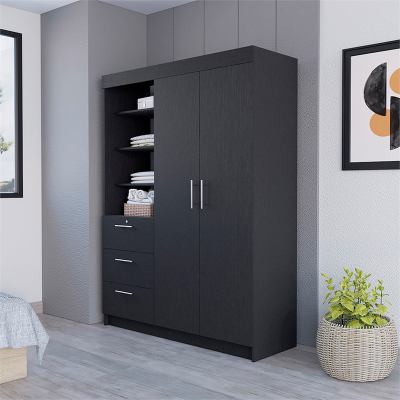 Armoire Rumanu Bedroom Black Engineered Wood