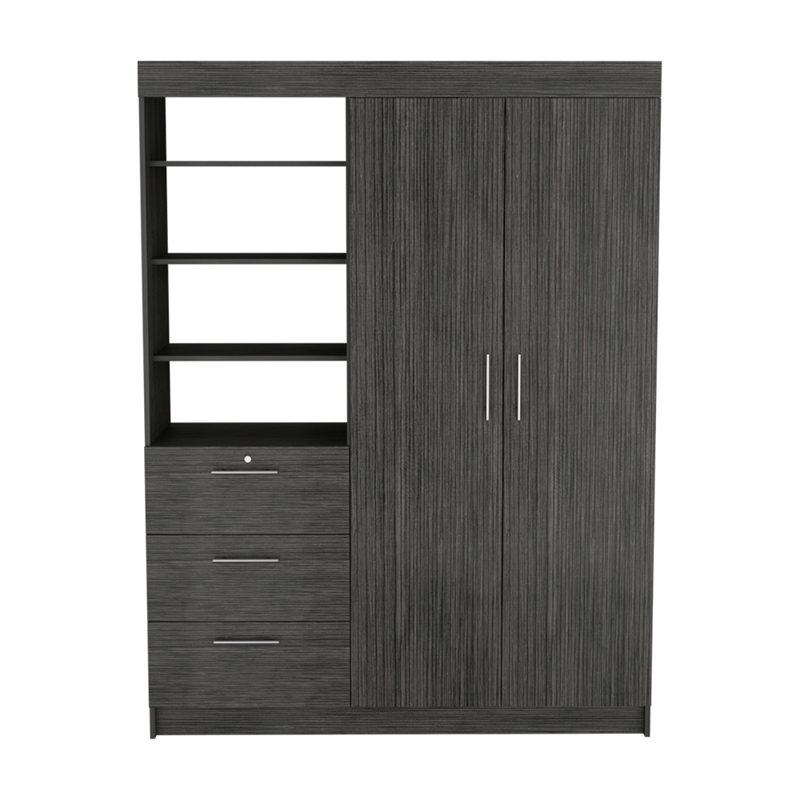 Rumanu Bedroom Armoire Wardrobe Closet with Storage Shelves and Hanging Rod Engineered Wood Furniture Organizer for Bedroom Storage Smoke Gray Finish Modern Design