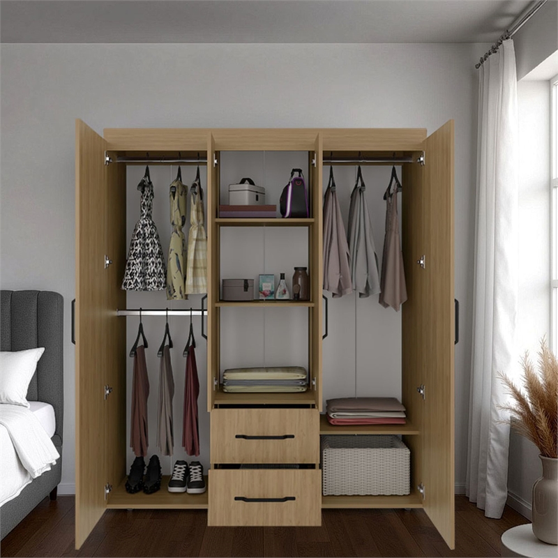 Elma Petunia Wardrobe Closet Engineered Wood Brown Finish