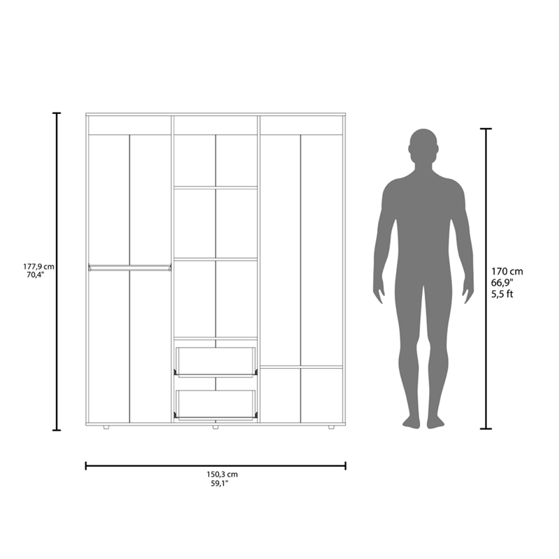 Elma Petunia Wardrobe Closet Engineered Wood Brown Finish