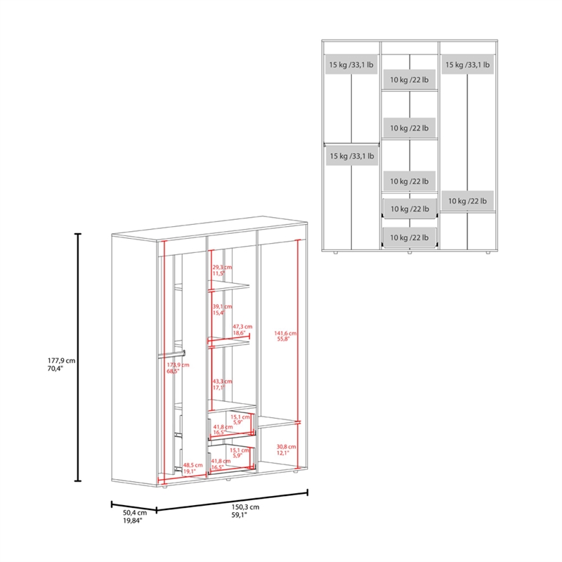 Elma Petunia Wardrobe Closet Engineered Wood Brown Finish