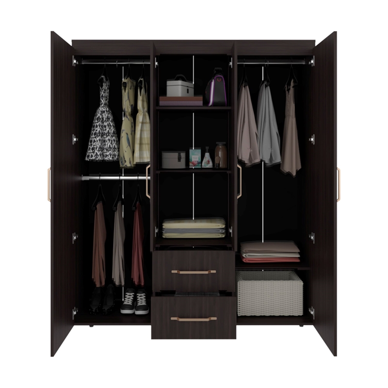 Elma Petunia Bedroom Armoire Wardrobe Closet with Shelves and Hanging Rod Engineered Wood Furniture Organizer Brown Finish