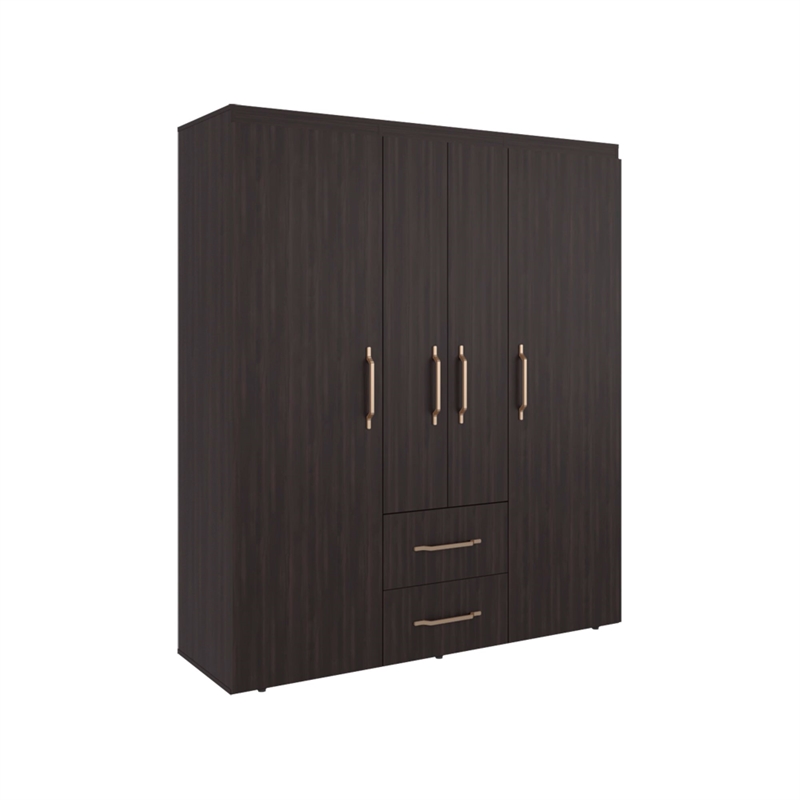 Elma Petunia Bedroom Armoire Wardrobe Closet with Shelves and Hanging Rod Engineered Wood Furniture Organizer Brown Finish