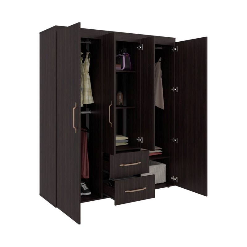 Elma Petunia Bedroom Armoire Wardrobe Closet with Shelves and Hanging Rod Engineered Wood Furniture Organizer Brown Finish