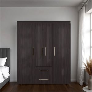 Elma Petunia Bedroom Armoire Wardrobe Closet with Shelves and Hanging Rod Engineered Wood Furniture Organizer Brown Finish