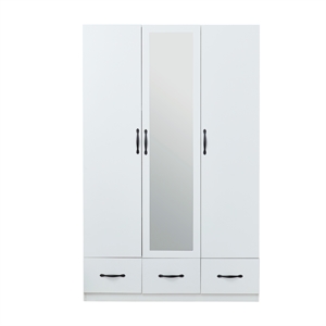 74&quot H Mirror Wardrobe Closet 3 Doors White Wood Freestanding Wardrobe Closet