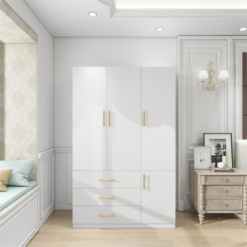3 Doors Wood Morden White Closet Armoire Wardrobe Clothes Closet for Bedroom