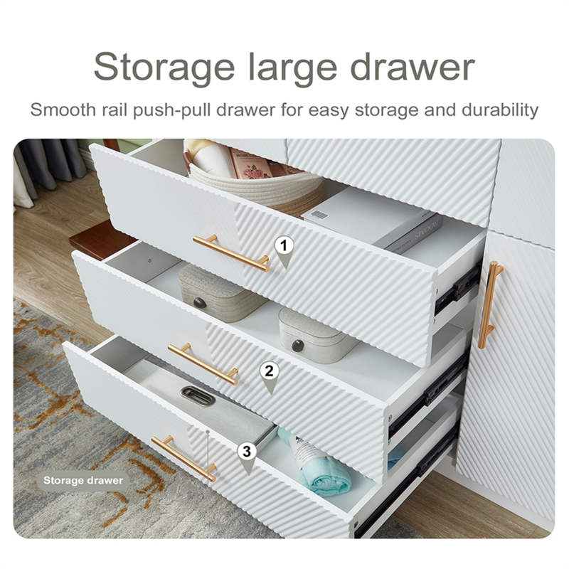 3 Doors Wood Morden White Closet Armoire Wardrobe Clothes Closet for Bedroom
