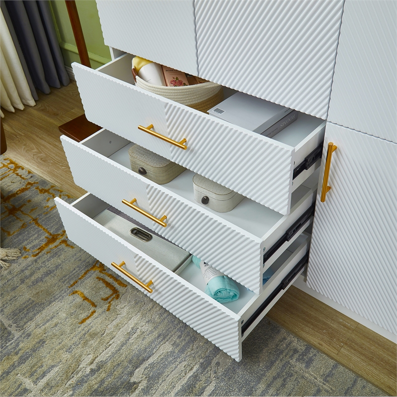 3 Doors Wood Morden White Closet Armoire Wardrobe Clothes Closet for Bedroom