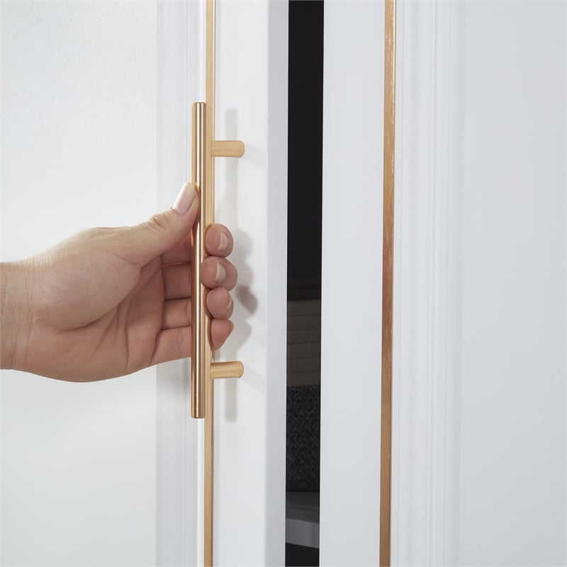 Tall 4 Doors Wood Wardrobe Closet 2 Drawers White Closet Armoire Wardrobe