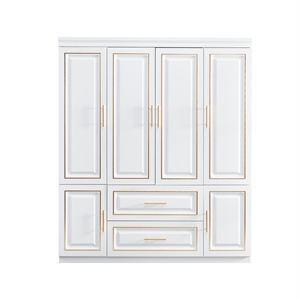 Tall 4 Doors Wood Wardrobe Closet 2 Drawers White Closet Armoire Wardrobe