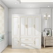 Tall 4 Doors Wood Wardrobe Closet 2 Drawers White Closet Armoire Wardrobe
