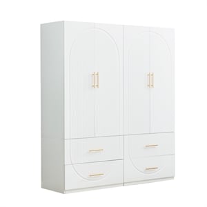 74.2&quot H Wood 4 Doors  Modern Armoire Wardrobe Closet Shelves for Bedroom White
