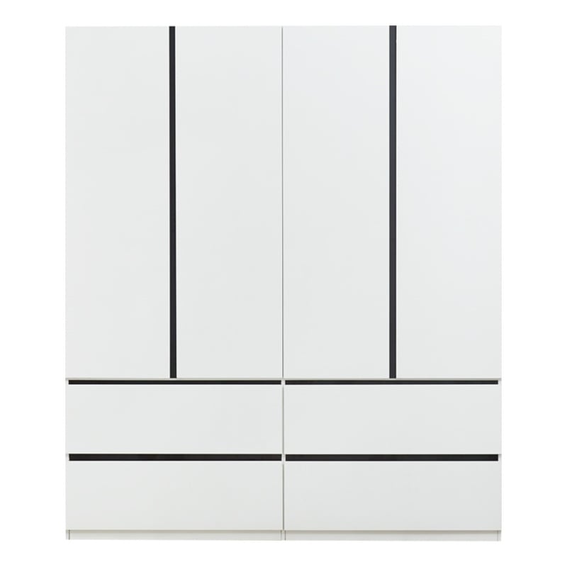 Tall 4 Doors White Wood Wardrobe Closet Armoire for Bedroom