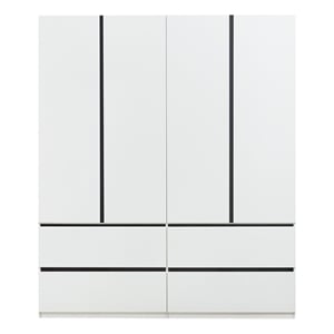 Tall 4 Doors White Wood Wardrobe Closet Armoire for Bedroom