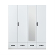 Modern White Mirror Wardrobe Closet shelves 4 Doors Wood Freestanding Armoire