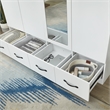 Modern White Mirror Wardrobe Closet shelves 4 Doors Wood Freestanding Armoire