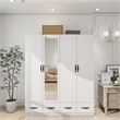 Modern White Mirror Wardrobe Closet shelves 4 Doors Wood Freestanding Armoire