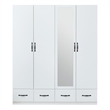 Modern White Mirror Wardrobe Closet shelves 4 Doors Wood Freestanding Armoire