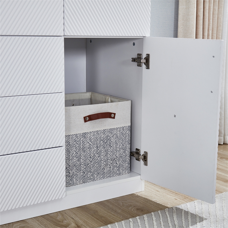 Wood 4 Doors 3 Drawers White Closet Wardrobe Closet Storage Armoire for Bedroom
