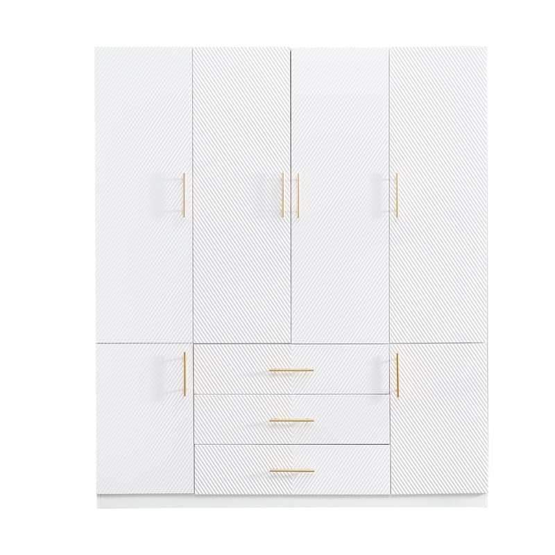 Wood 4 Doors 3 Drawers White Closet Wardrobe Closet Storage Armoire for Bedroom