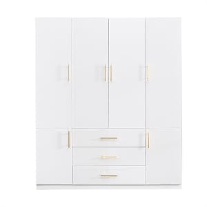 Wood 4 Doors 3 Drawers White Closet Wardrobe Closet Storage Armoire for Bedroom
