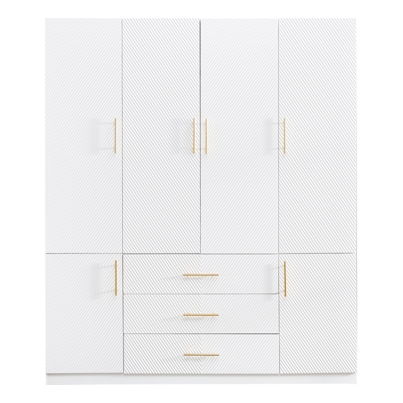 Wood 4 Doors 3 Drawers White Closet Wardrobe Closet Storage Armoire for Bedroom