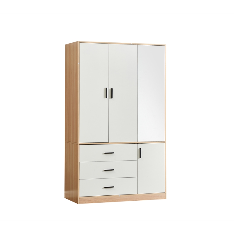 Armoire Wardrobe Closet 4 Doors Modern White Wood Bedroom Closet Freestanding