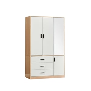 Armoire Wardrobe Closet 4 Doors Modern White Wood Bedroom Closet Freestanding