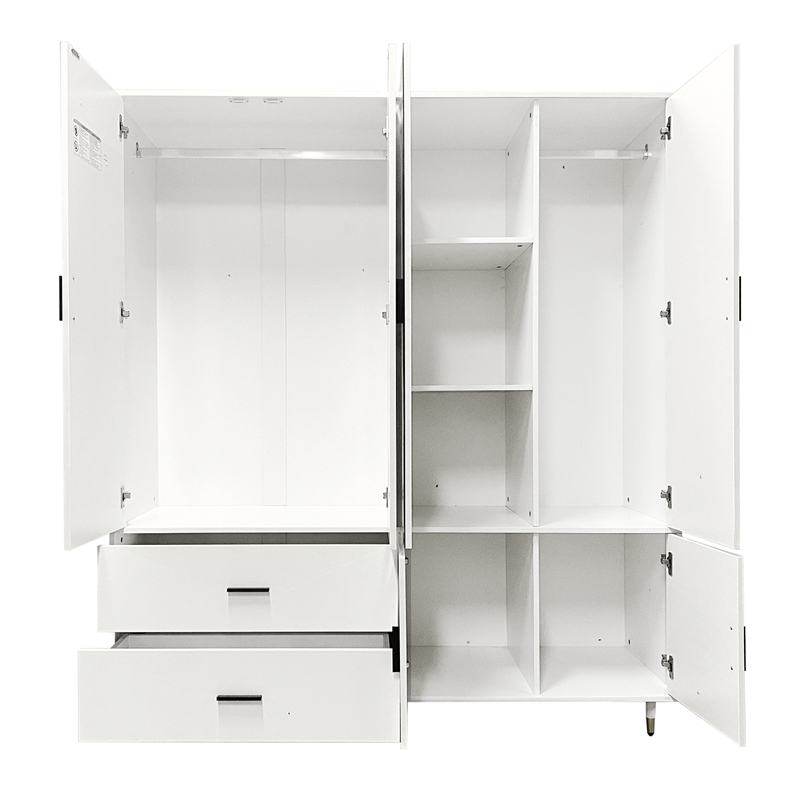 4 Door Wood Armoires Wardrobe Cabinet with 2 Drawers 5 Shelves Closet White