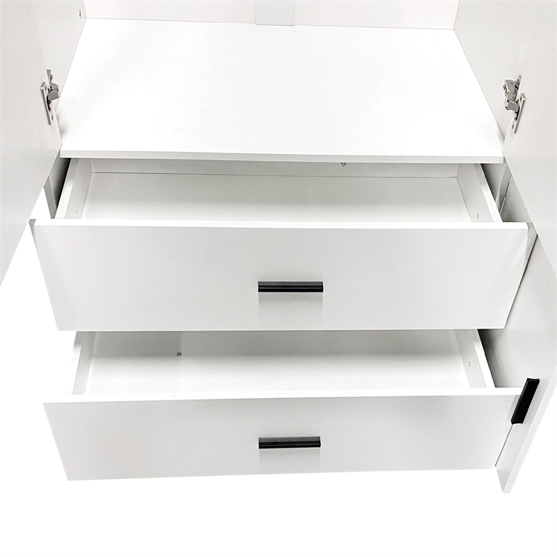 4 Door Wood Armoires Wardrobe Cabinet with 2 Drawers 5 Shelves Closet White