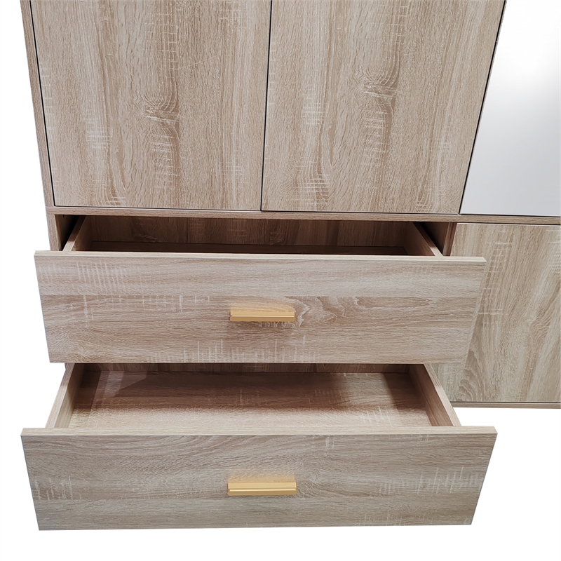 4 Door Armoire Wardrobe Wood Armoires Wardrobe with 2 Drawers 5 Shelves Oak
