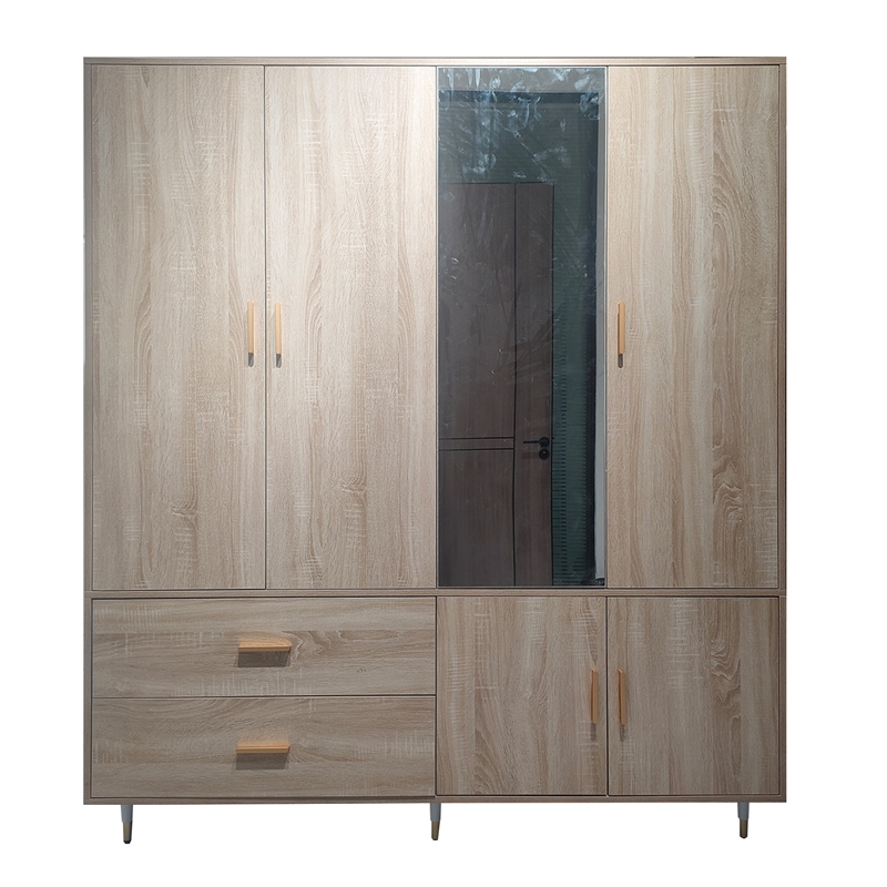4 Door Armoire Wardrobe Wood Armoires Wardrobe with 2 Drawers 5 Shelves Oak