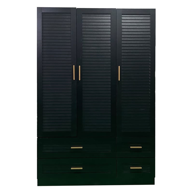 3 Doors Wood Armoire Wardrobe Closet organizer System with 4 Drawers in Black