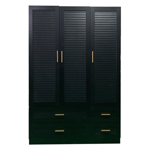 3 Doors Wood Armoire Wardrobe Closet organizer System with 4 Drawers in Black