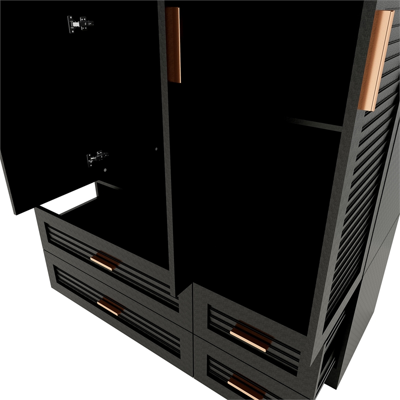 3 Doors Wood Armoire Wardrobe Closet organizer System with 4 Drawers in Black