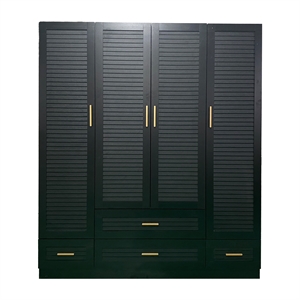 4 Doors Wood Armoire Wardrobe Closet Organize System with 4 Drawers Black