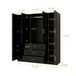 4 Doors Wood Armoire Wardrobe Closet with mirror Closet Organizer 4 Drawer Black