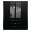 4 Doors Wood Armoire Wardrobe Closet with mirror Closet Organizer 4 Drawer Black