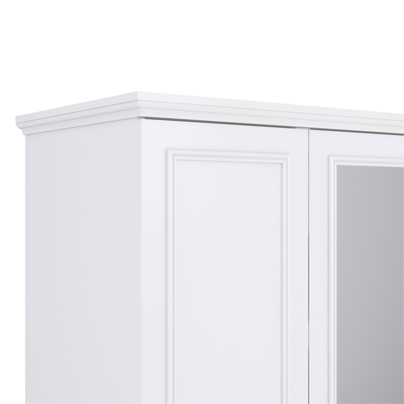 4 Doors Wood Armoire Wardrobe Closet Organize 4 Drawers Mirror for Bedroom White