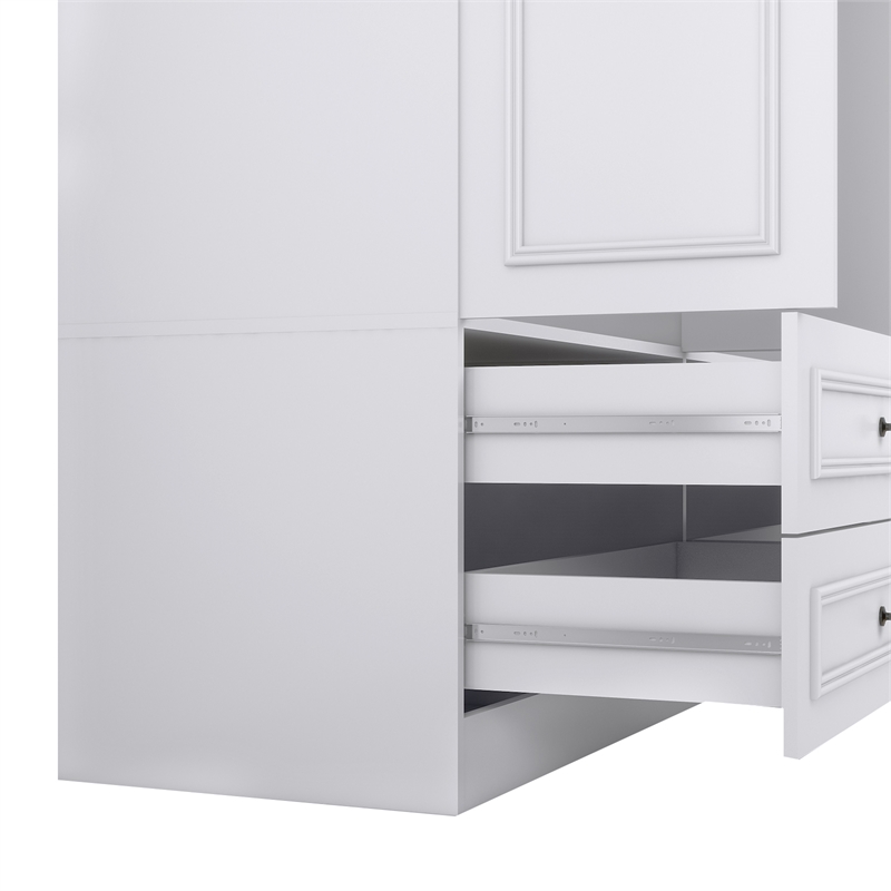 4 Doors Wood Armoire Wardrobe Closet Organize 4 Drawers Mirror for Bedroom White