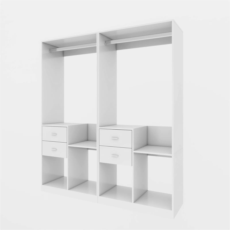 White Walk-in Closet Systems with 4 Drawers and Shelves Clothes Storage Wood