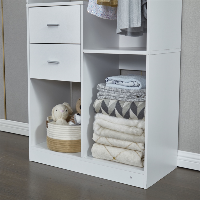 White Walk-in Closet Systems with 4 Drawers and Shelves Clothes Storage Wood