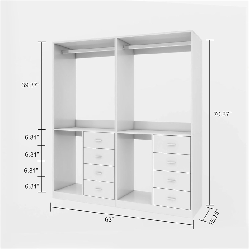 Walk-in Closet Systems with 8 Drawers and Shelves Clothes Storage Closet