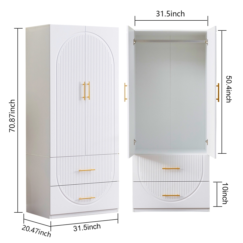 2 Door White Armoire Wardrobe Closet Wood Closet organize With Hanging Rod