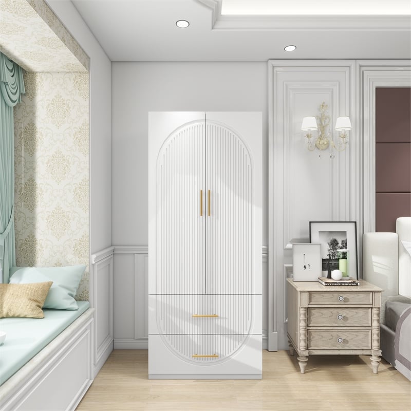 2 Door White Armoire Wardrobe Closet Wood Closet organize With Hanging Rod