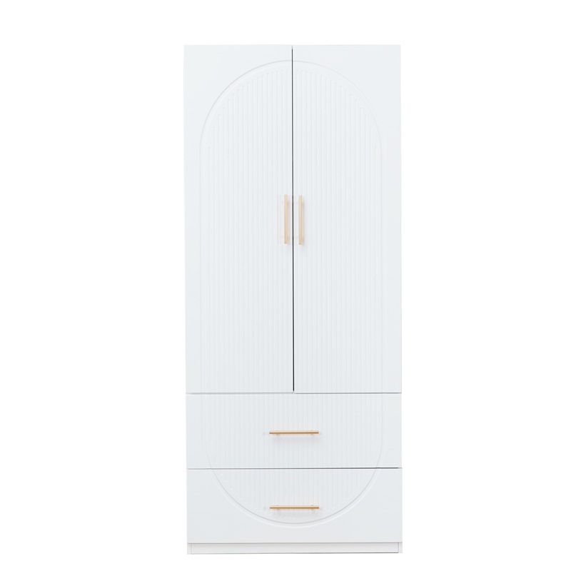 2 Door White Armoire Wardrobe Closet Wood Closet organize With Hanging Rod
