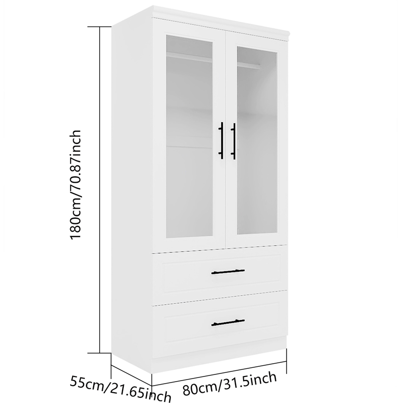 2 Doors Wood Armoire Wardrobe Closet Cabinet with Drawers for Bedroom White