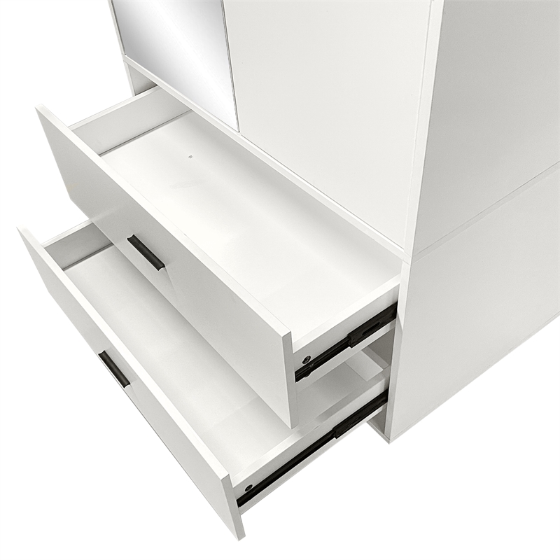 2 Doors Wood Armoire Wardrobe Closet 2 Drawers and Mirror for Bedroom White